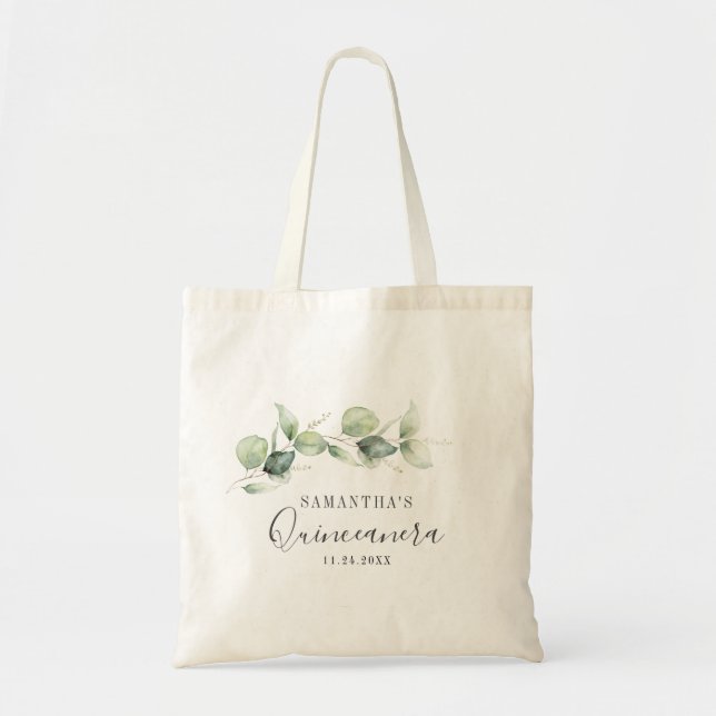 Tote Bag 15e anniversaire Eucalyptus Quinceanera verdure (Devant)
