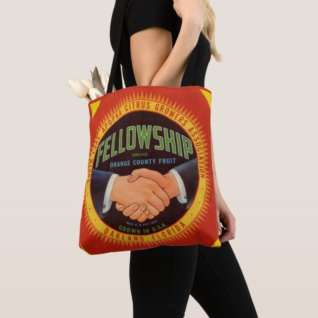 Tote Bag 1930s Bourse Orange Pays Agrumes imprimer étiquett (De près)