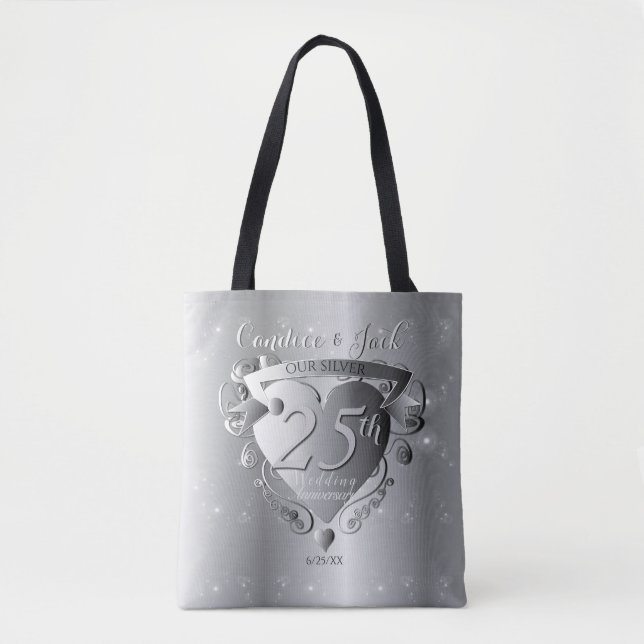 Tote Bag 25e anniversaire de Mariage d'argent Emblème cardi (Devant)