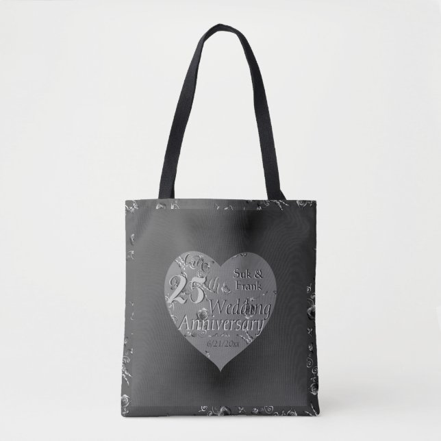 Tote Bag 25e anniversaire du Mariage Coeurs Roses d'argent (Devant)