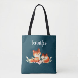 Tote Bag 2 mignons Petits Renards Rouges Aquarelle Design