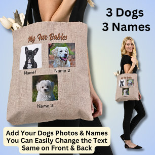 Tote Bag 3 Chiens, 3 Noms, Peut Changer De Texte, Photo Chi