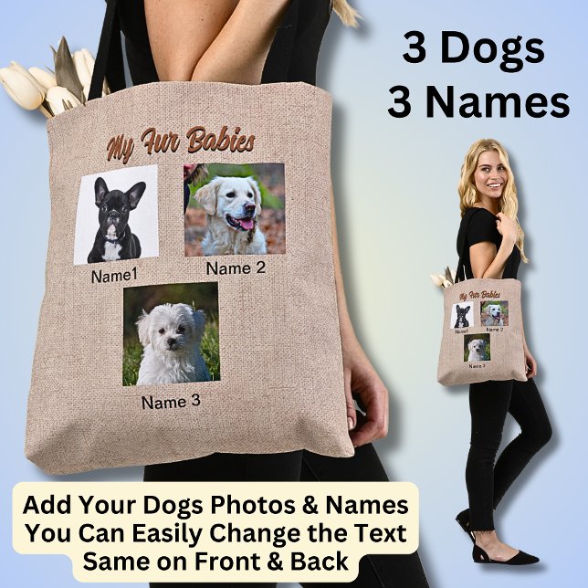 Tote Bag 3 Chiens, 3 Noms, Peut Changer De Texte, Photo Chi (Créateur téléchargé)
