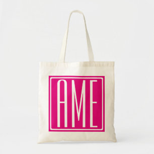 Tote Bag 3 Initiales Monogramme   Blanc sur rose chaud