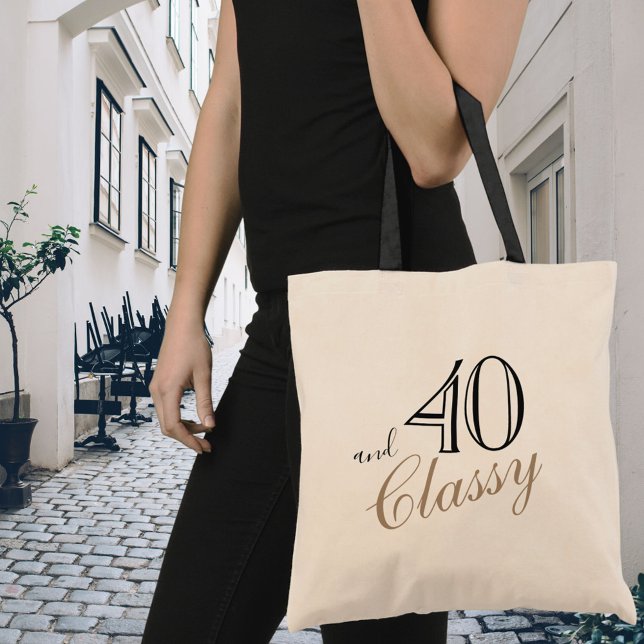 Tote Bag 40 et élégant noir élégant Script d'or Anniversair (Créateur téléchargé)