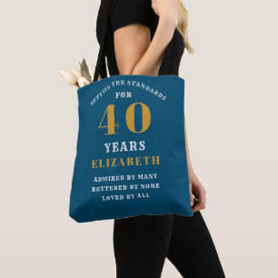 Tote Bag 40th Birthday Standards Blue Gold Ajouter votre no