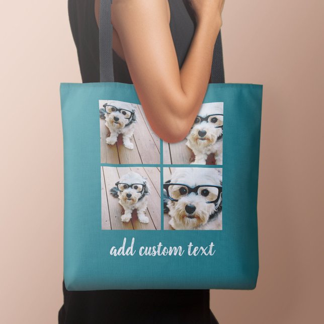 Tote Bag 4 Collage photo - CHOISISSEZ VOTRE COULEUR ARRIÈRE (Personalized tote bag with photo and text)