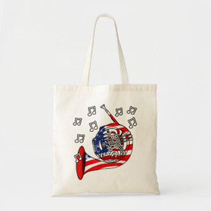 Tote Bag 4 juillet Français Horn American Drapeau musicien