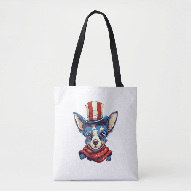 Tote Bag 4 juillet Patriotique Rat Terrier Chien (Devant)