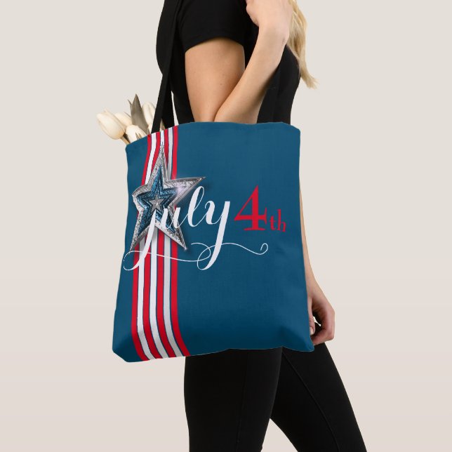 Tote Bag 4 juillet rouge et blanc rayures & étoile (De près)