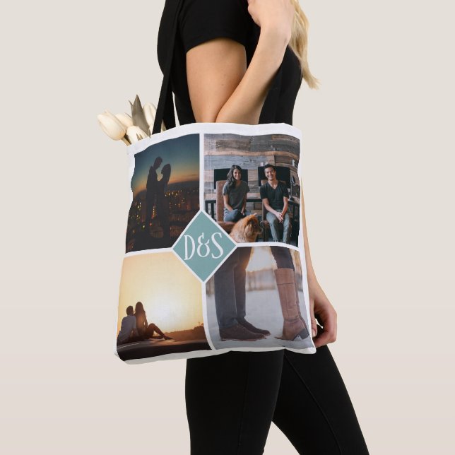 Tote Bag 4 Photo Collage personnalisé Monogramme (De près)