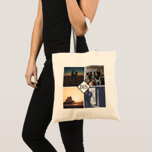 Tote Bag 4 Photo Collage personnalisé Monogramme