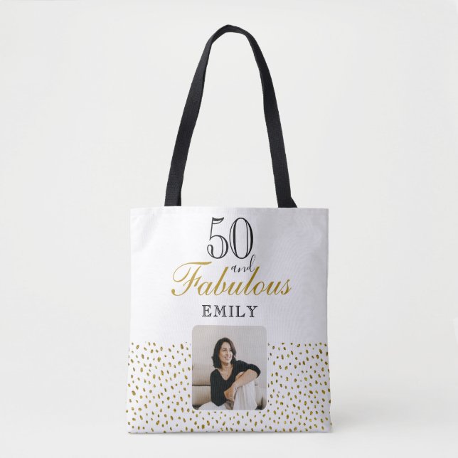 Tote Bag 50 and Fabulous Gold Glitter Photo 50th Birthday (Devant)