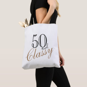 Tote Bag 50 et élégant noir élégant Script d'or Anniversair