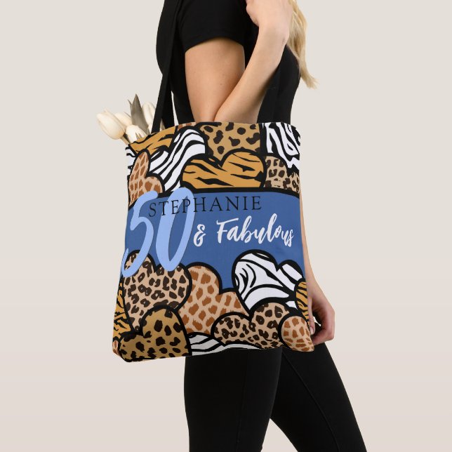 Tote Bag 50 et fabuleux Coeurs Posters de animaux Bleus Sty (De près)