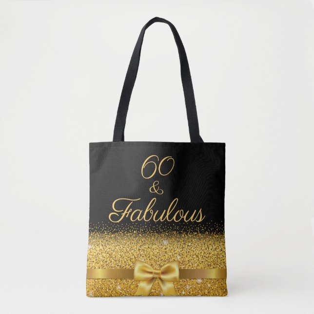 Tote Bag 60 fabuleux anniversaire noir or élégant arc (Devant)