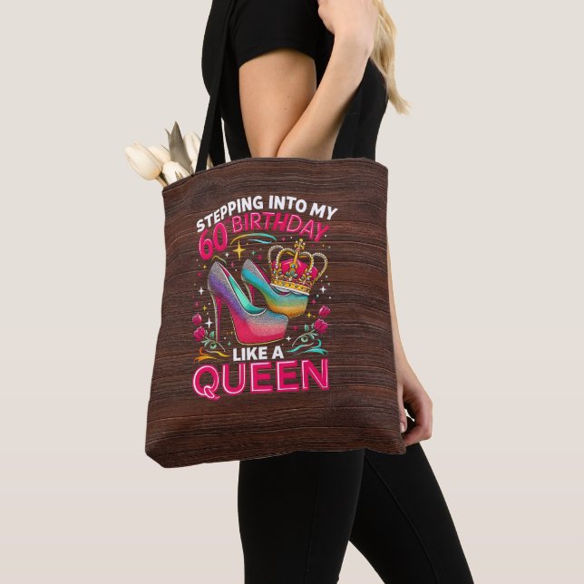 Tote Bag 60e anniversaire Comme une reine Joyeux 60 ans fem (De près)