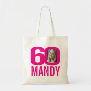 Tote Bag 60e anniversaire rose vif 60 photo personnalisée