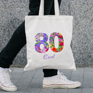 Tote Bag 80e anniversaire Ami cadeau - Nom floral 80 ans