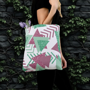 Tote Bag 80s Abstraits frais Motif de formes rose et vert