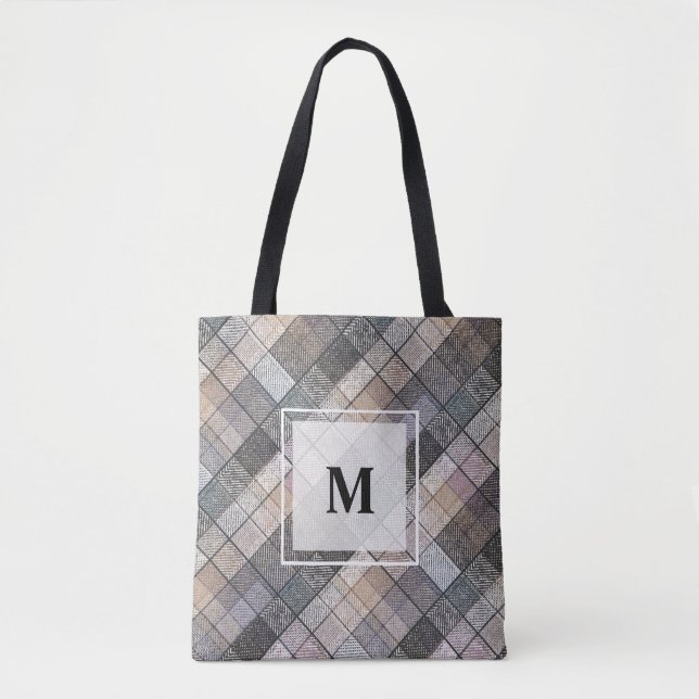 Tote Bag à damiers gris. (Devant)