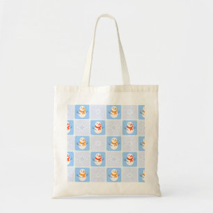 Tote Bag À damiers hiver bonhomme de neige motif et flocons