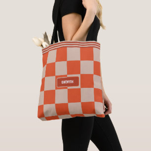 Tote Bag À damiers personnalisées Terracotta Tangerine Mode