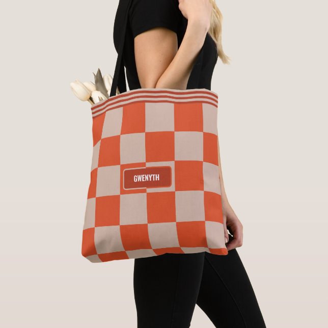 Tote Bag À damiers personnalisées Terracotta Tangerine Mode (De près)
