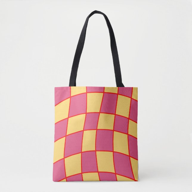 Tote Bag à damiers Rose Et Jaune (Devant)
