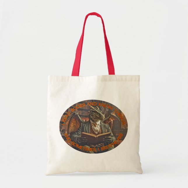 Tote Bag A dragon reading for learning and enjoyment. (Devant)
