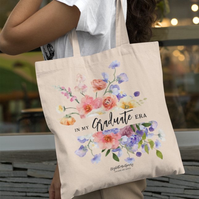 Tote Bag À mon ère de diplôme | Monogramme floral (Créateur téléchargé)