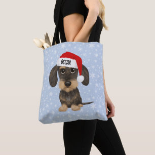 Tote Bag À poils durs Dachshund Père Noël Teckel Chien Nom