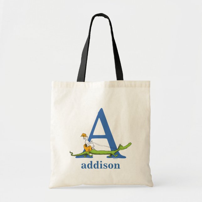 Tote Bag ABC du Dr Seuss : Lettre A - Bleu | Ajouter Votre  (Devant)