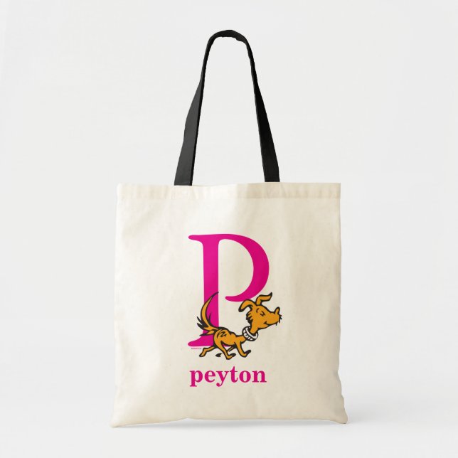Tote Bag ABC du Dr Seuss : Lettre P - Rose | Ajouter Votre  (Devant)