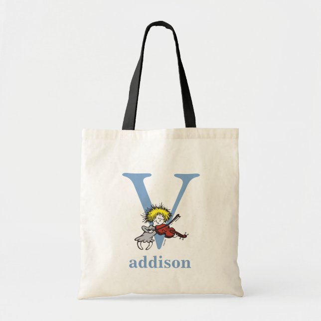 Tote Bag ABC du Dr Seuss : Lettre V - Bleu | Ajouter Votre  (Devant)