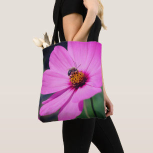 Tote Bag Abeille De Miel Sur Fleur De Cosmos Rose