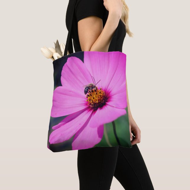 Tote Bag Abeille De Miel Sur Fleur De Cosmos Rose (De près)