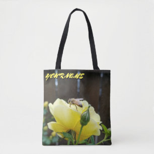 Tote Bag Abeille de miel sur Fleurs jaunes et roses