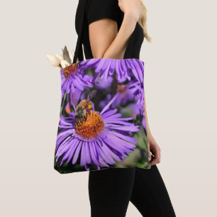 Tote Bag Abeille De Miel Sur La Fleur D'Aster Violet Nature