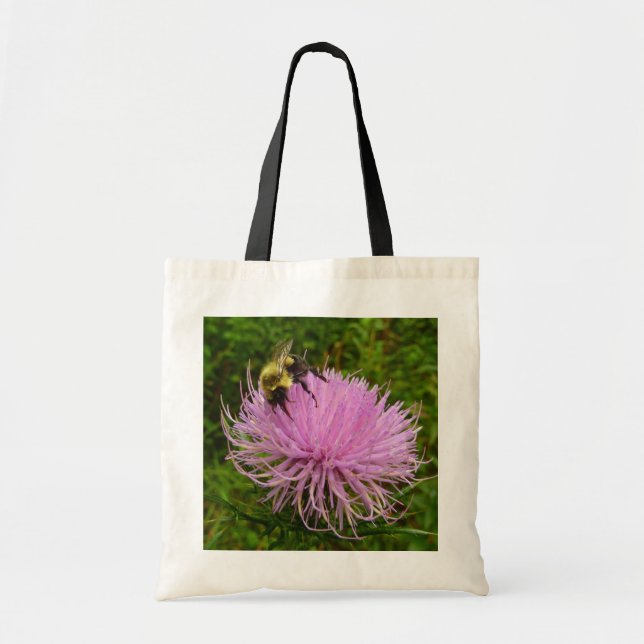 Tote Bag Abeille sur la nature de la fleur de chardon (Devant)