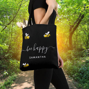 Tote Bag Abeilles noires joyeux bosse abeilles été nom jaun