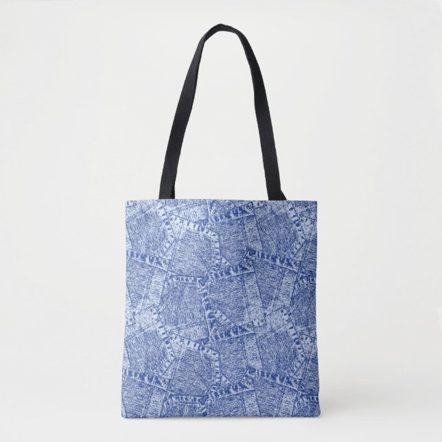 Tote Bag Abstract Denim Pockets Patchwork Seamless Pattern  (Devant)