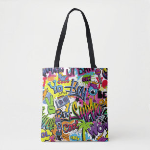 Tote Bag Abstract seamless comics pattern with palm tree, h