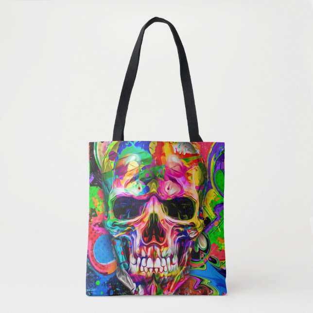 Tote Bag abstrait arrière - plan coloré avec un crâne color (Devant)