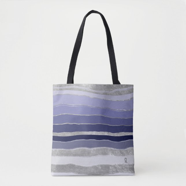 Tote Bag Abstrait bleu et argent personnalisé (Devant)