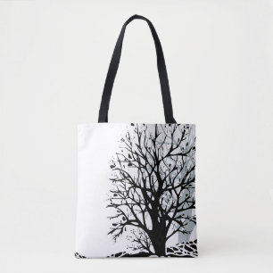 Tote Bag Abstrait moderne arbre noir silhouette ombre blanc