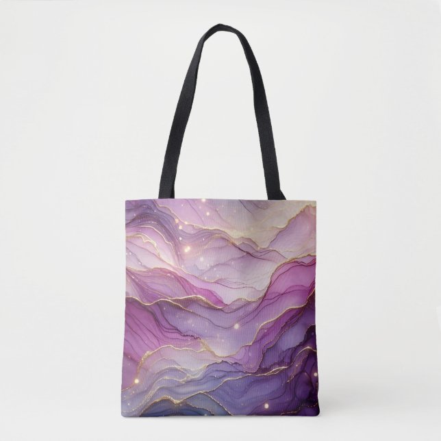 Tote Bag Abstrait Moderne Purple Rose Chic Gold Sparkle (Devant)