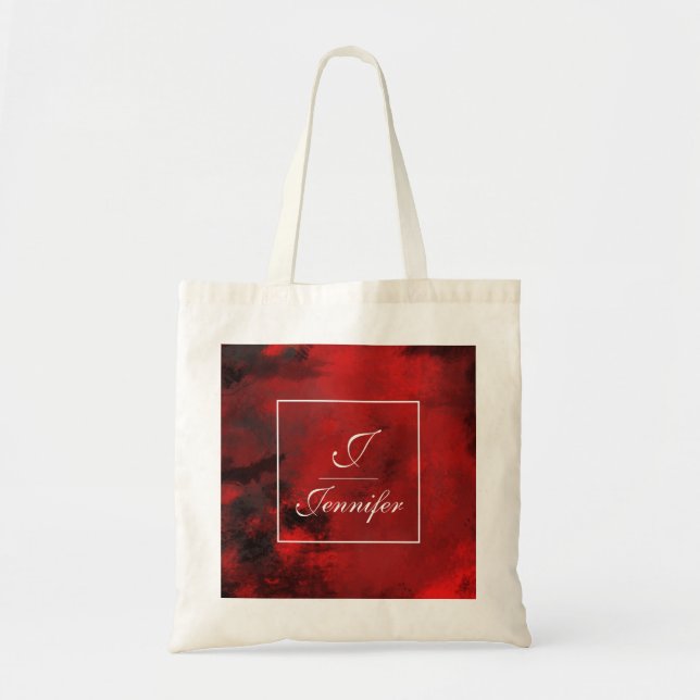 Tote Bag Abstrait noir et rouge moderne - Monogramme (Devant)