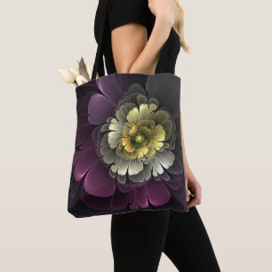 Tote Bag Abstrait Purpur moderne Khaki Gris Fleur fractale 