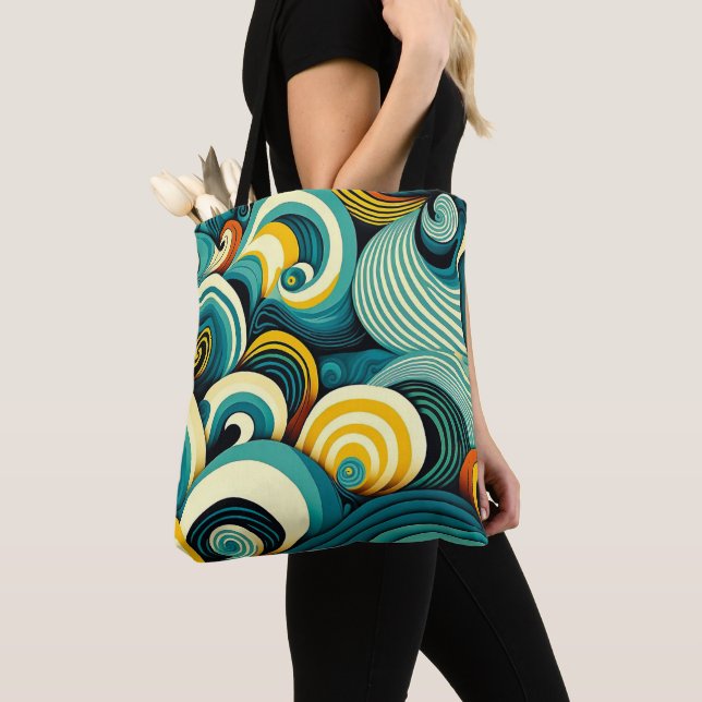 Tote Bag Abstrait rétro coloré les années 70 hippie Waves A (De près)